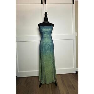 mia bella ombre blue green 100% silk beaded gown mermaidcore prom dress formal